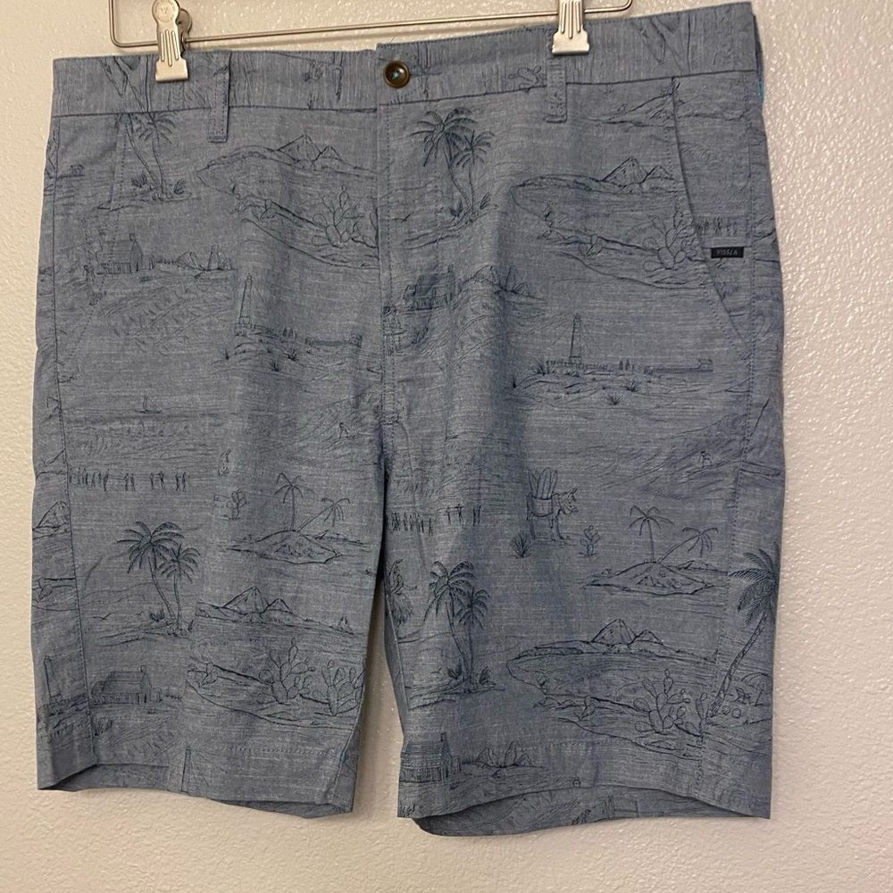 Vissla Global Stoke Chambray Walkshorts allover print graphic cotton gray blu 36